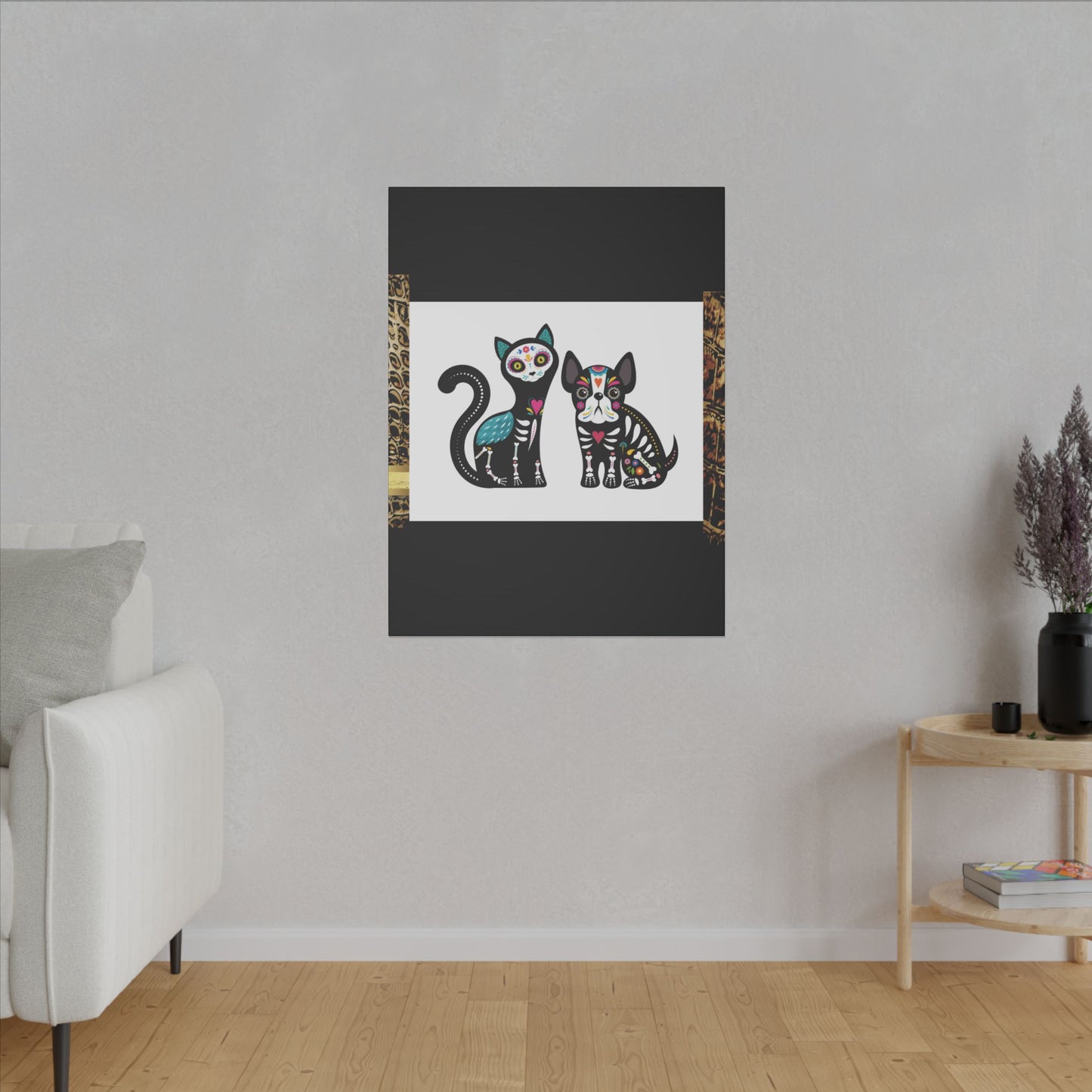 Day of the Dead Pet Canvas Art - Colorful Cat and Dog Wall Decor