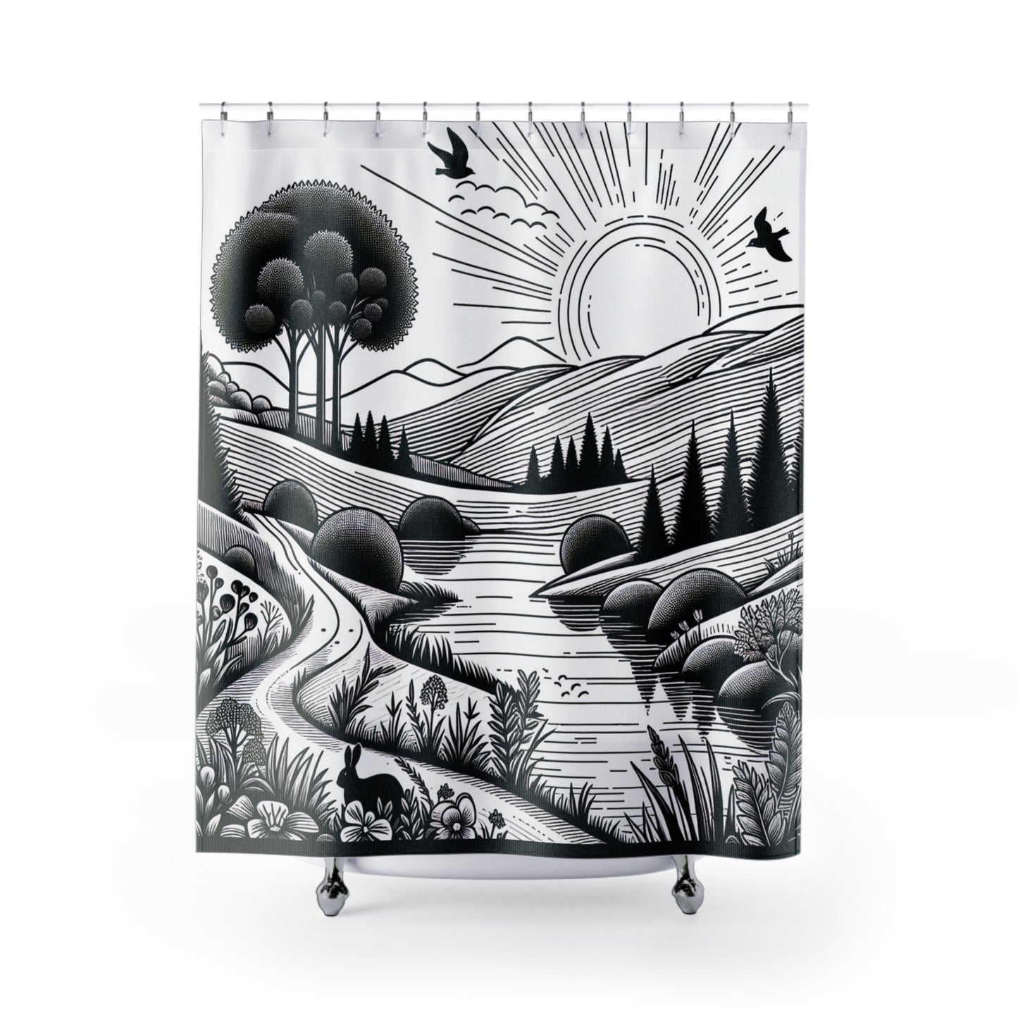Scenic Landscape Shower Curtain - Nature-Inspired Bathroom Decor
