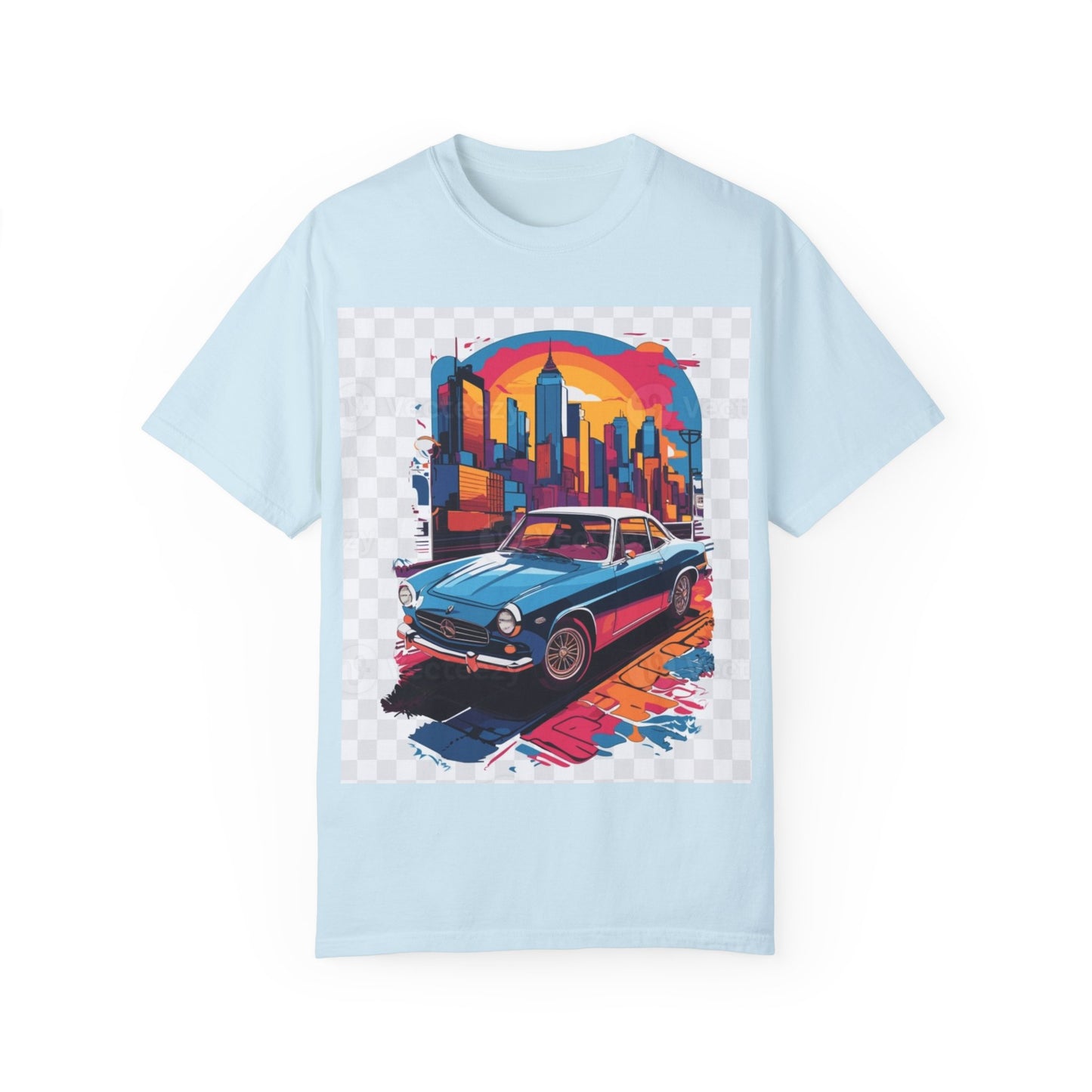 Retro Car Graphic Unisex T-Shirt - Colorful Cityscape Design