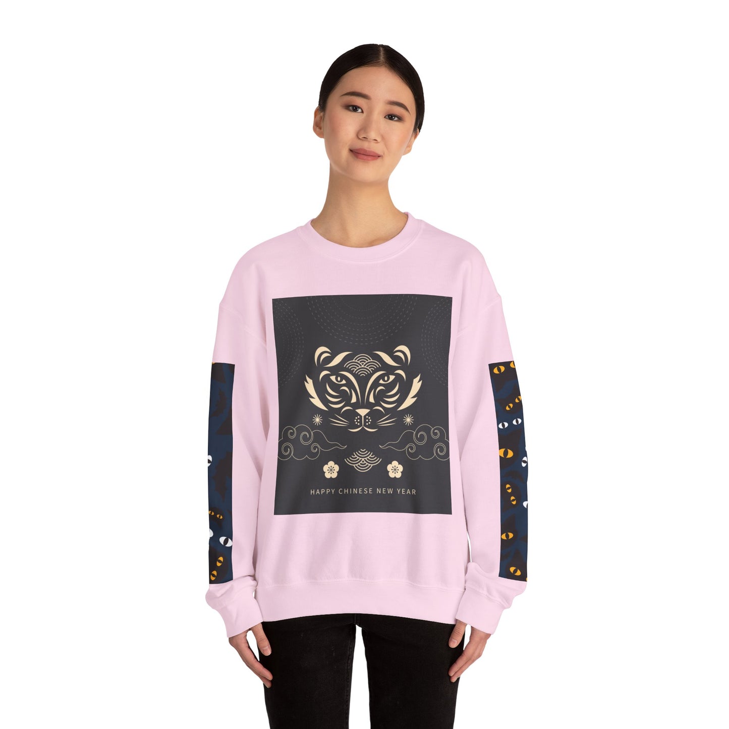 Halloween-Themed Unisex Crewneck Sweatshirt with Spooky Eyes and Bird Design