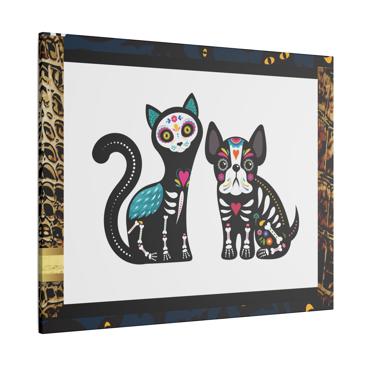 Day of the Dead Pet Canvas Art - Colorful Cat and Dog Wall Decor