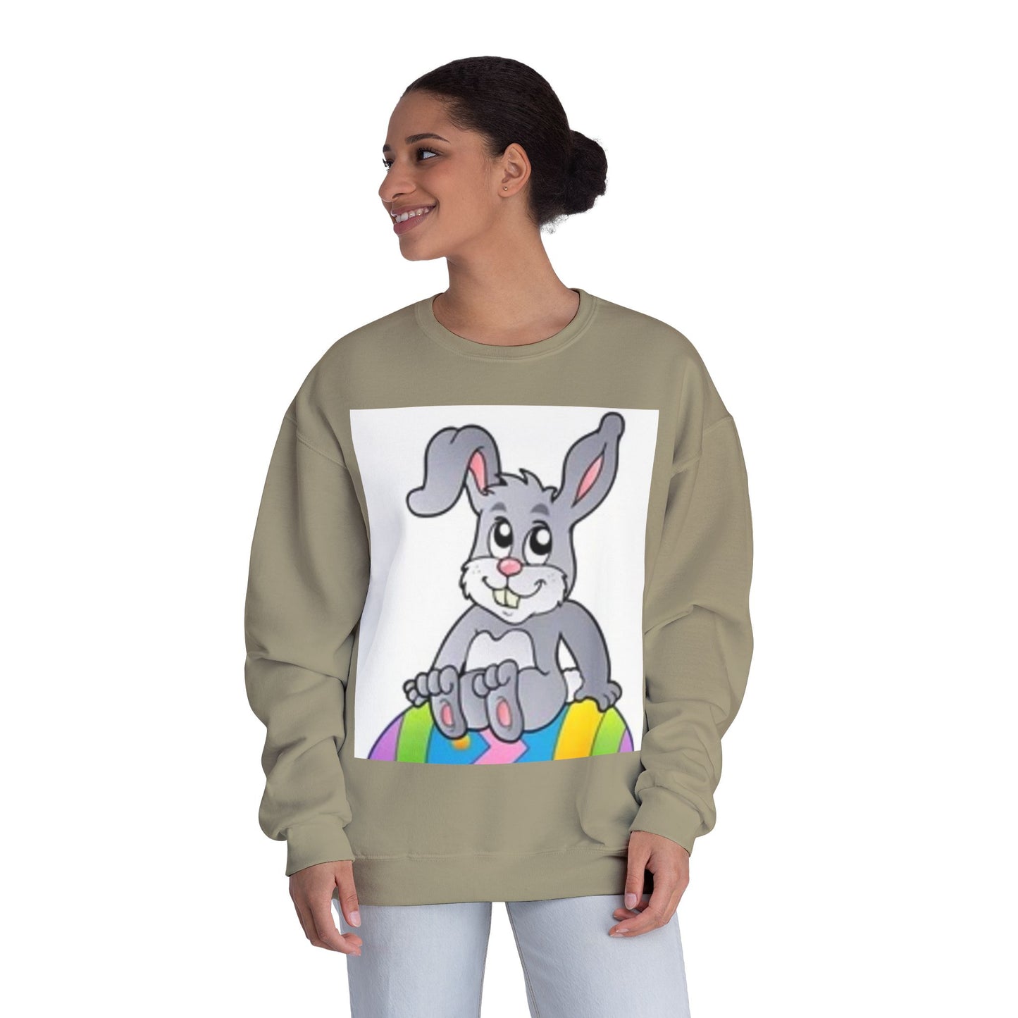 Cozy Rabbit Graphic Crewneck Sweatshirt - Perfect for Spring Celebrations