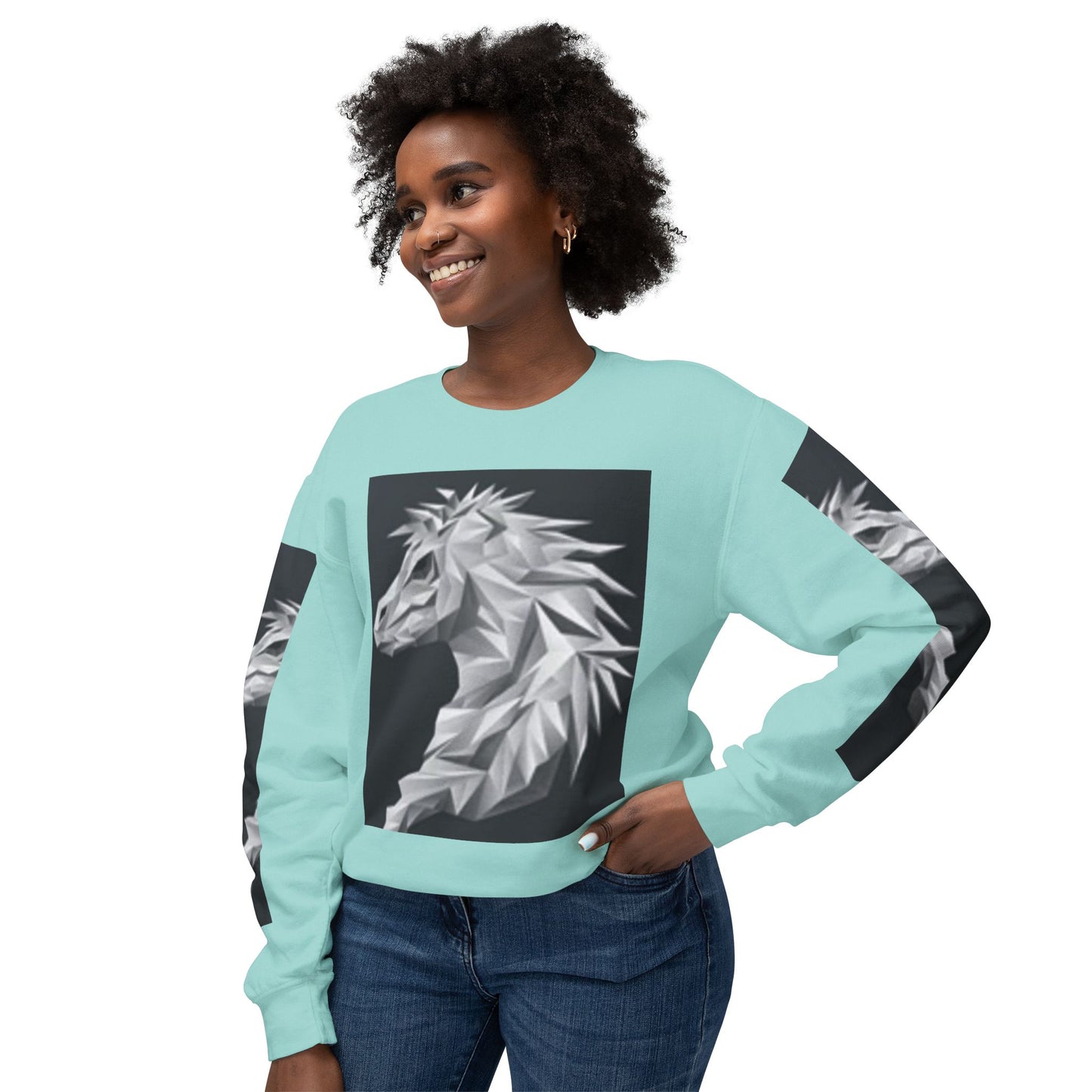 Unisex Lightweight Crewneck Sweatshirt - Stylish Geometric Horse Design