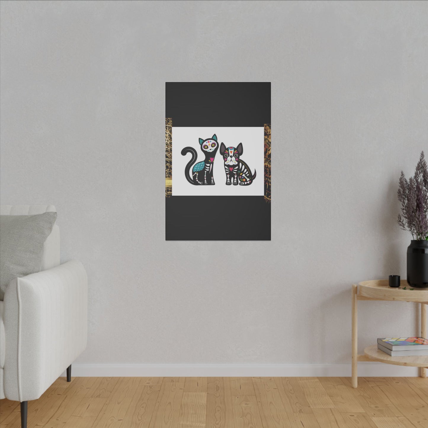 Day of the Dead Pet Canvas Art - Colorful Cat and Dog Wall Decor