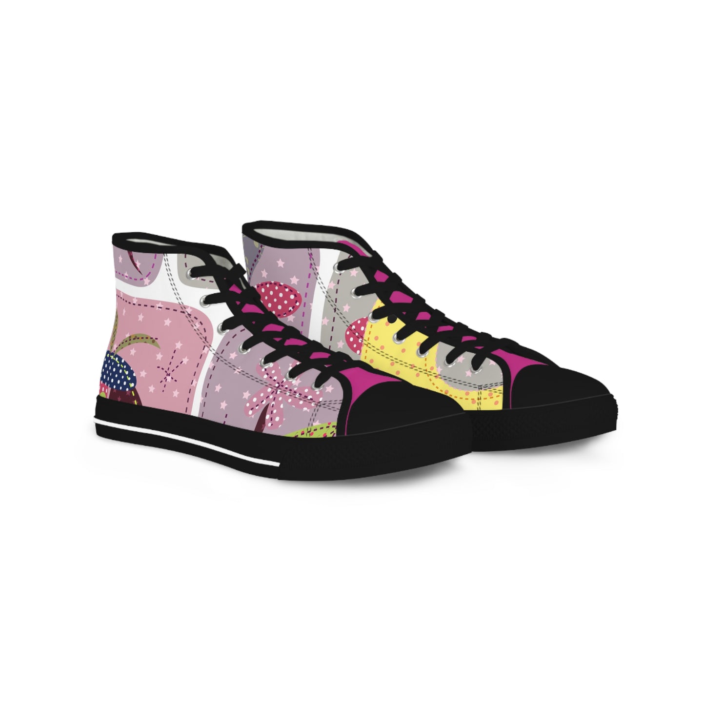 Men's High Top Sneakers - Vibrant Pink Fish Design
