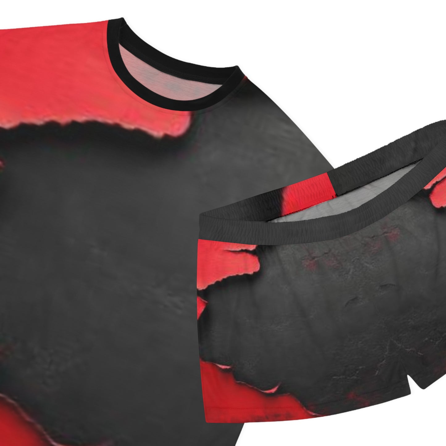 Women's Short Pajama Set - Edgy Black & Red Design for Cozy Nights