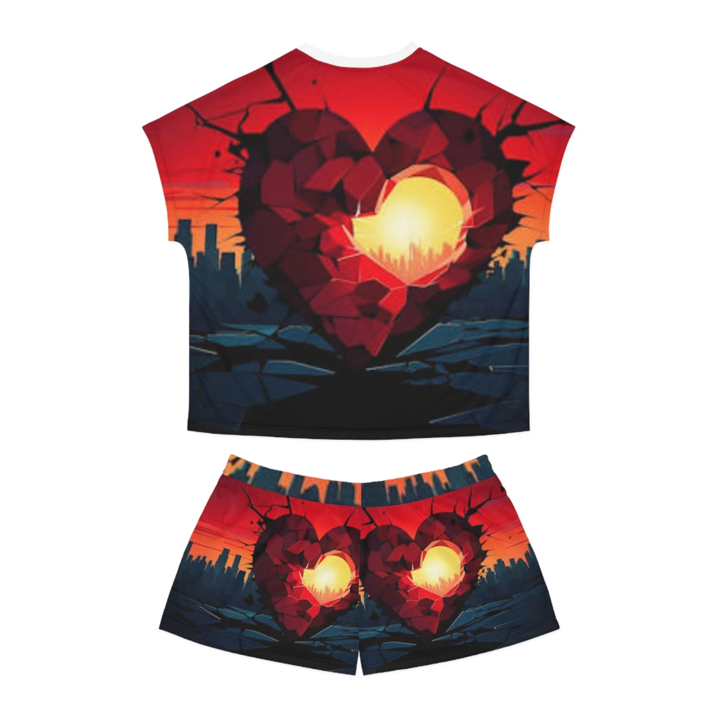 Romantic Heart Print Women's Short Pajama Set - Cozy Sleepwear for Dreamy Nights
