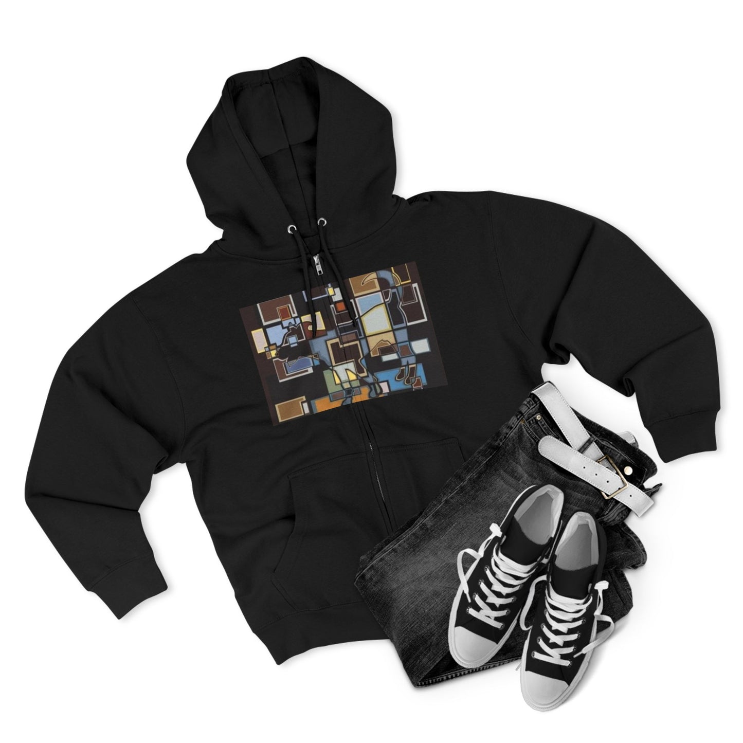 Artistic Unisex Zip Hoodie - Colorful Abstract Design