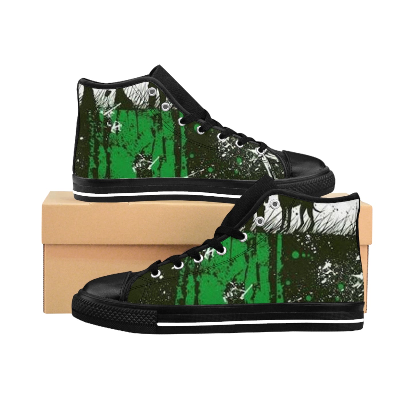Men's Classic Sneakers - Green Abstract Art High Tops
