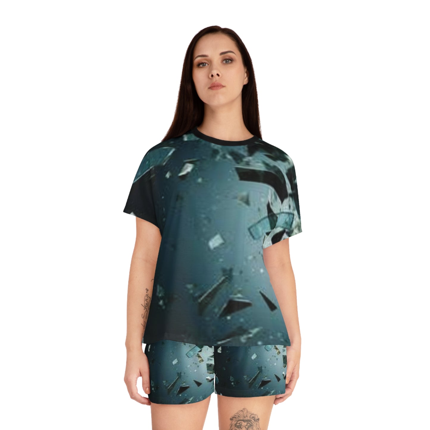 Trendy Women's Short Pajama Set - Abstract Shattered Glass Design