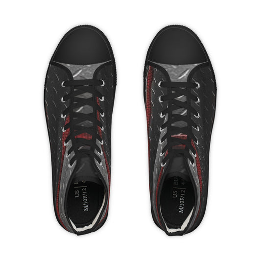 Men's High Top Sneakers - Metallic Diamond Plate Design