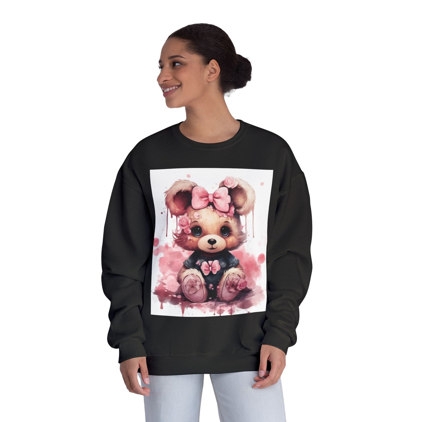Cute Floral Bear Crewneck Sweatshirt - Cozy Unisex Apparel