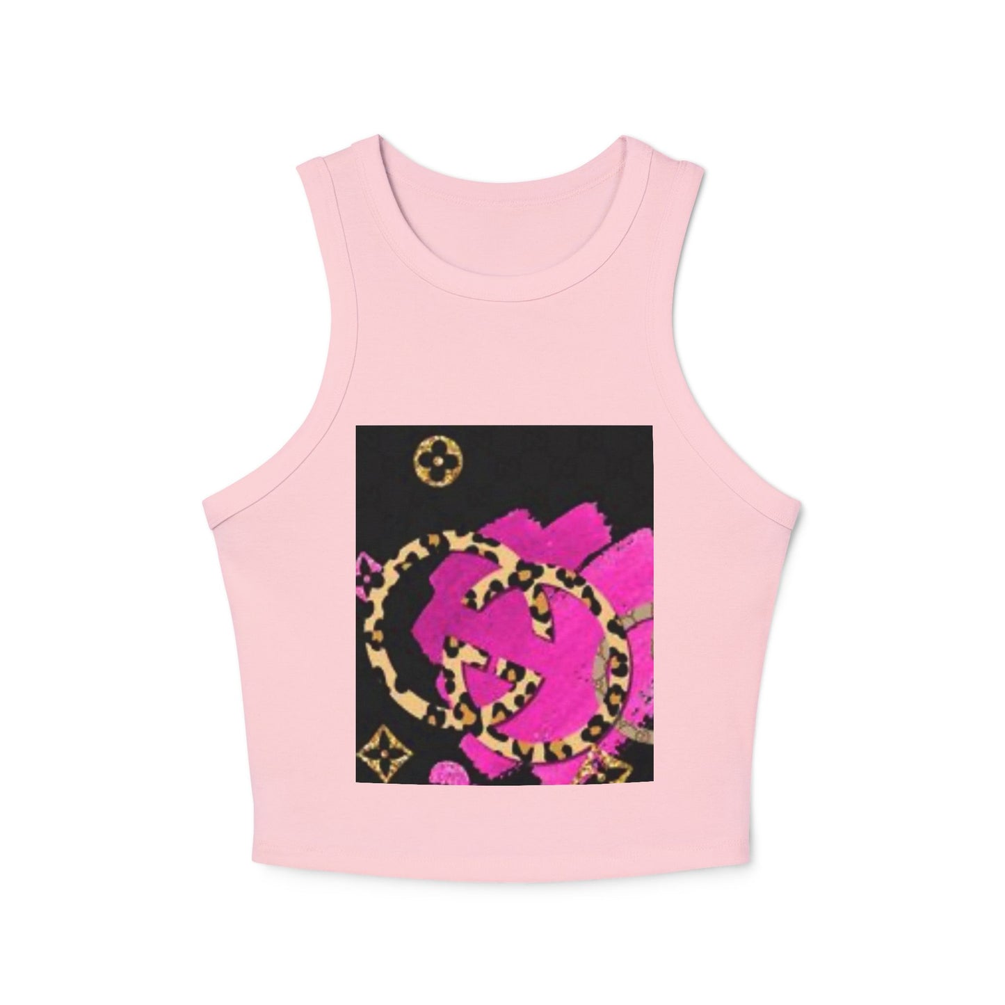 Chic Women's Micro Rib Racer Tank Top with Bold Graphic Print