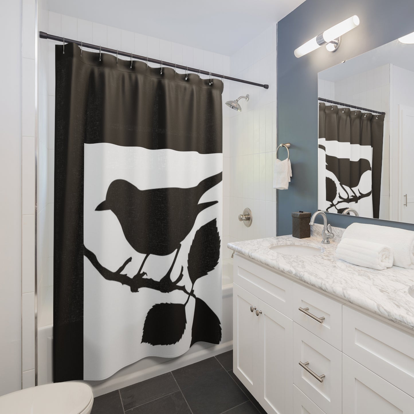 Elegant Black Bird Shower Curtain for Modern Bathrooms