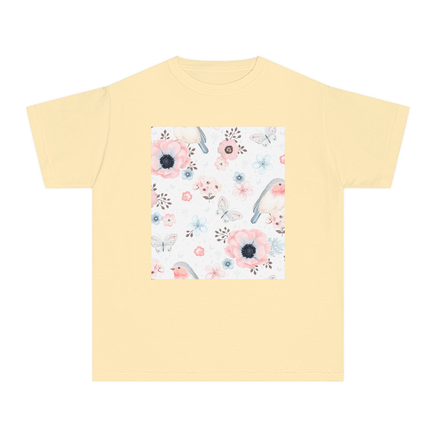 Floral Bird Youth Tee - Soft Midweight T-Shirt for Nature Lovers