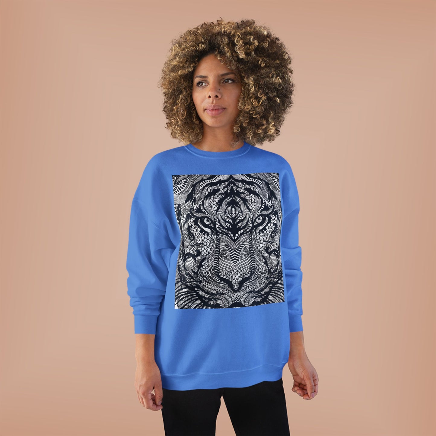 Unisex EcoSmart Tiger Graphic Crewneck Sweatshirt - Bold Black & White Design