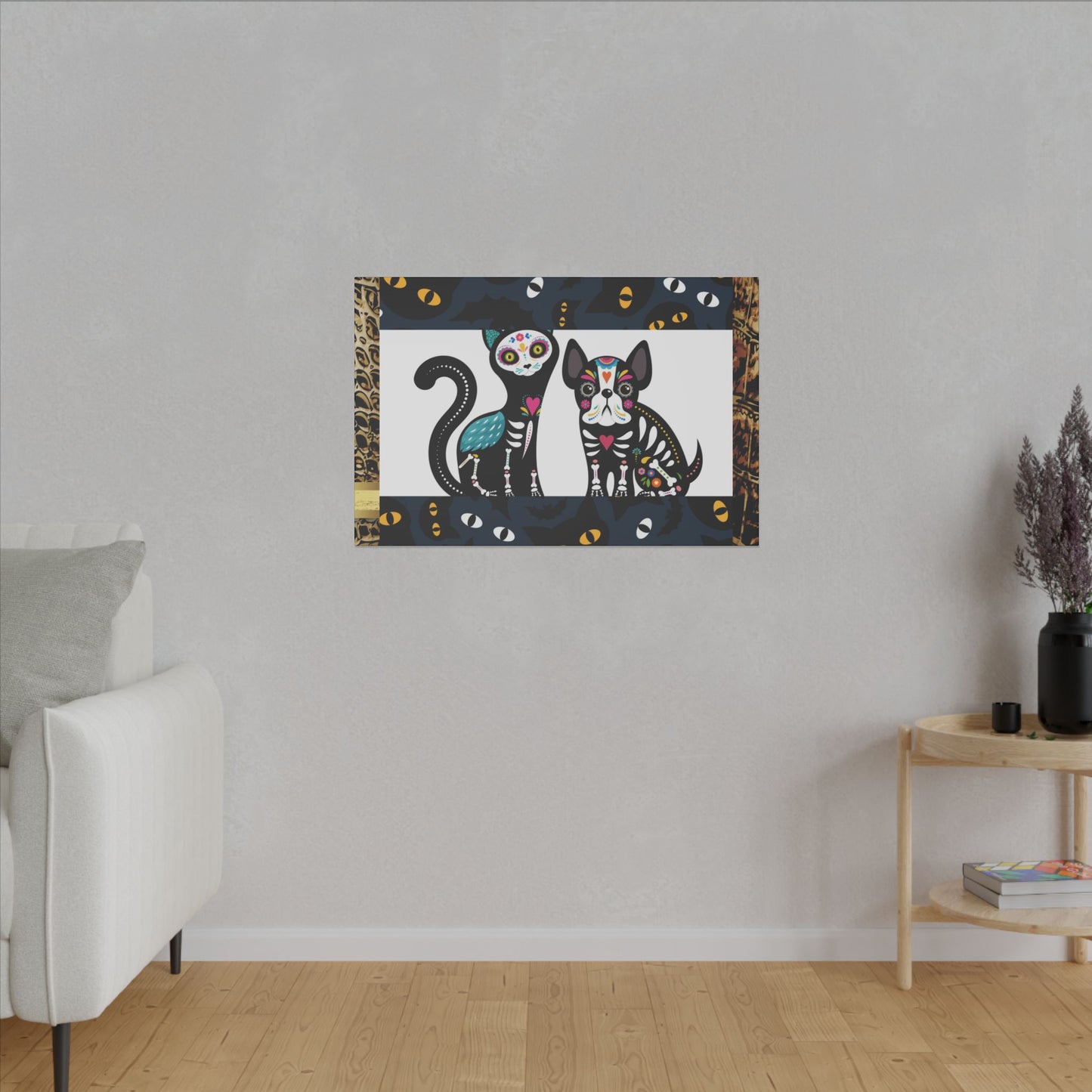 Day of the Dead Pet Canvas Art - Colorful Cat and Dog Wall Decor