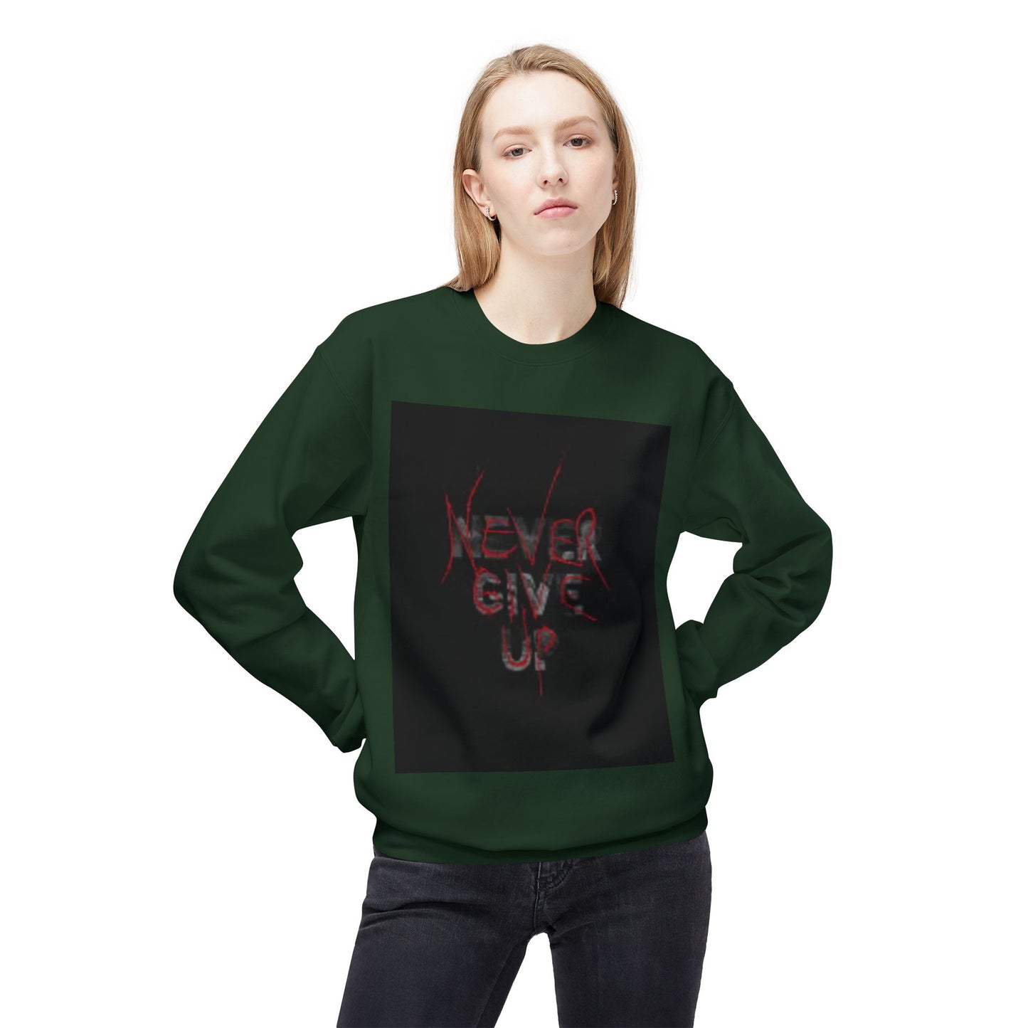 Motivational 'Never Give Up' Crewneck Sweatshirt - Unisex Midweight Fleece