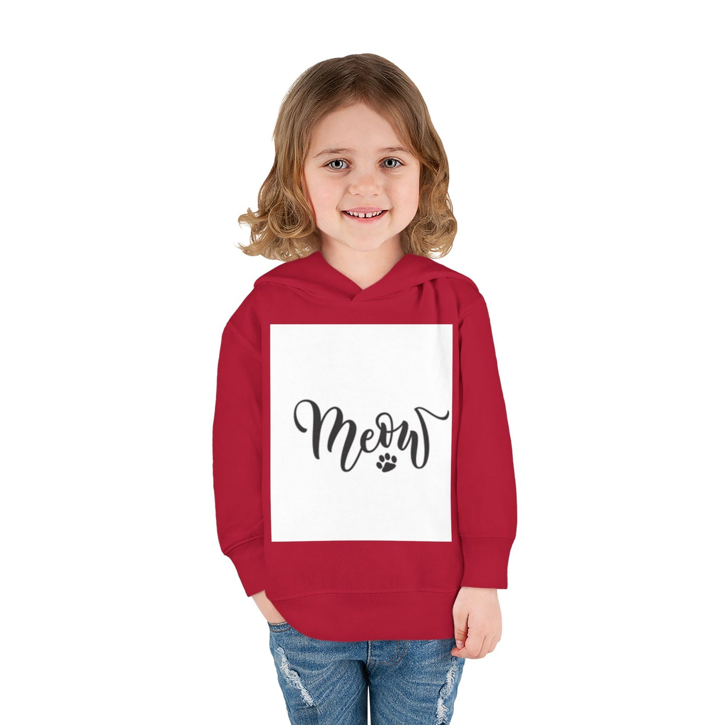 Cute Toddler Pullover Fleece Hoodie - 'Meow' Cat Design