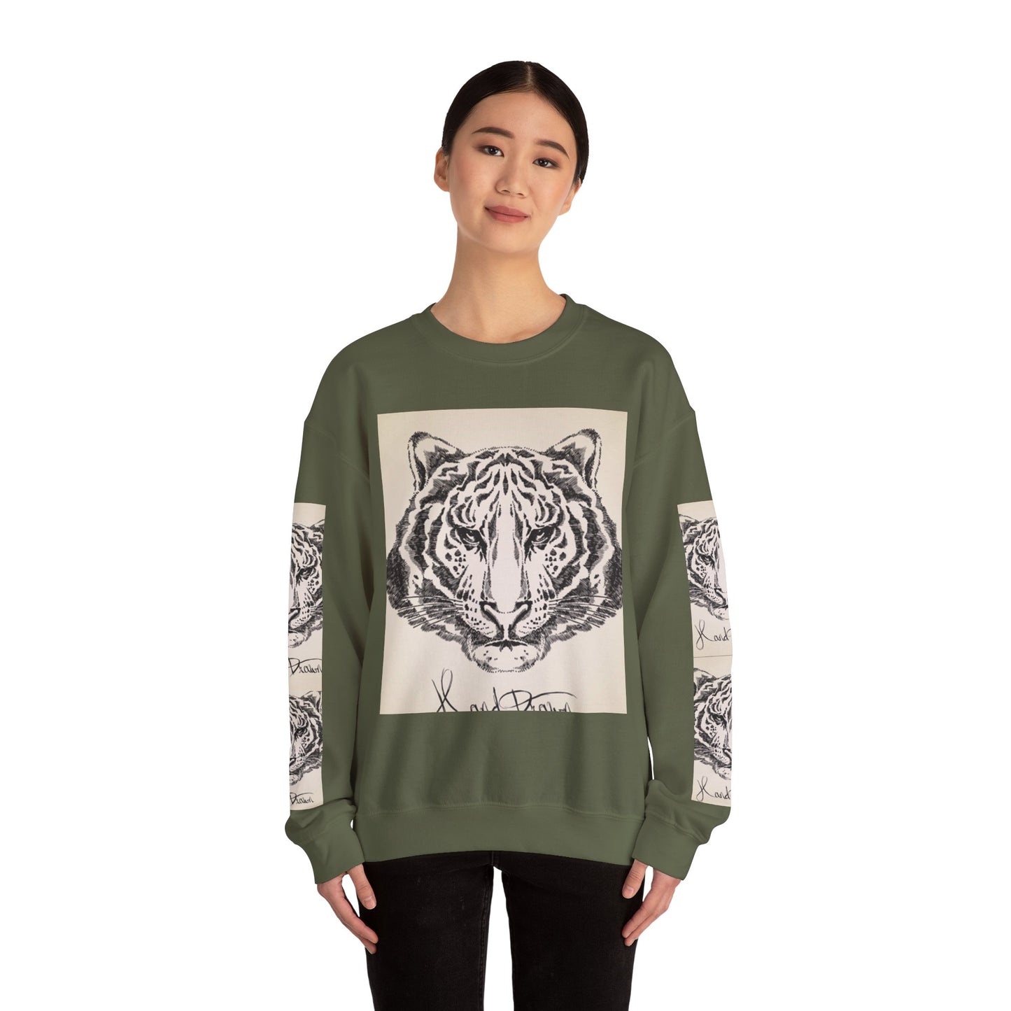 Artistic Tiger Print Crewneck Sweatshirt – Unisex Heavy Blend