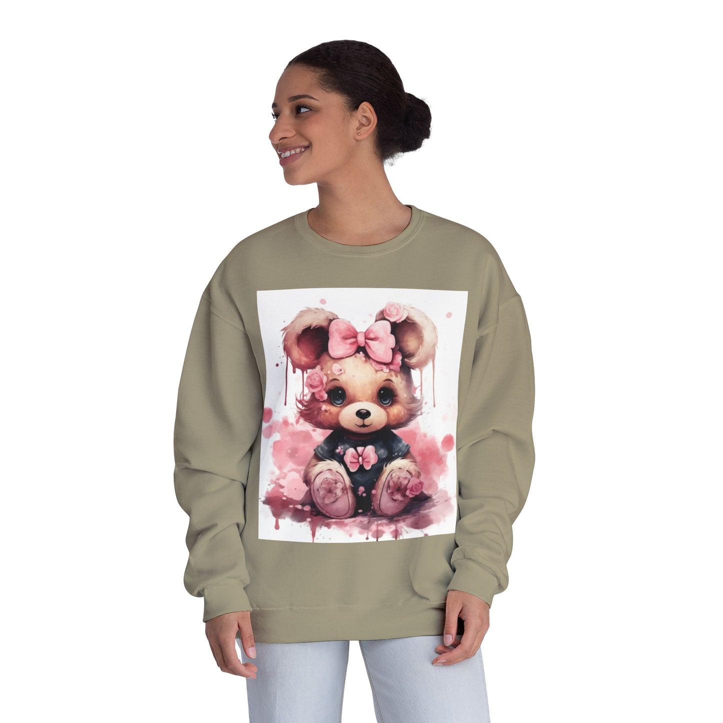 Cute Floral Bear Crewneck Sweatshirt - Cozy Unisex Apparel