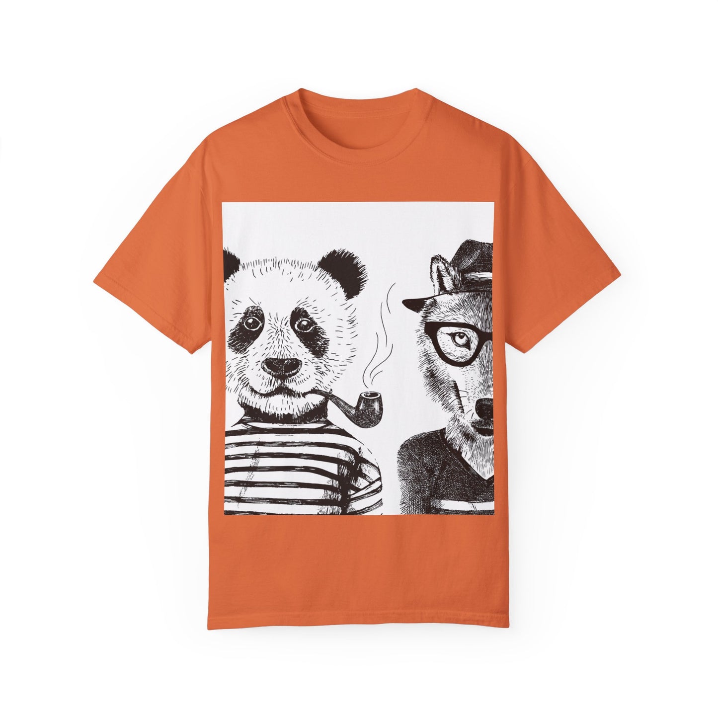 Whimsical Animal Friends T-Shirt - Stylish Panda & Wolf Design