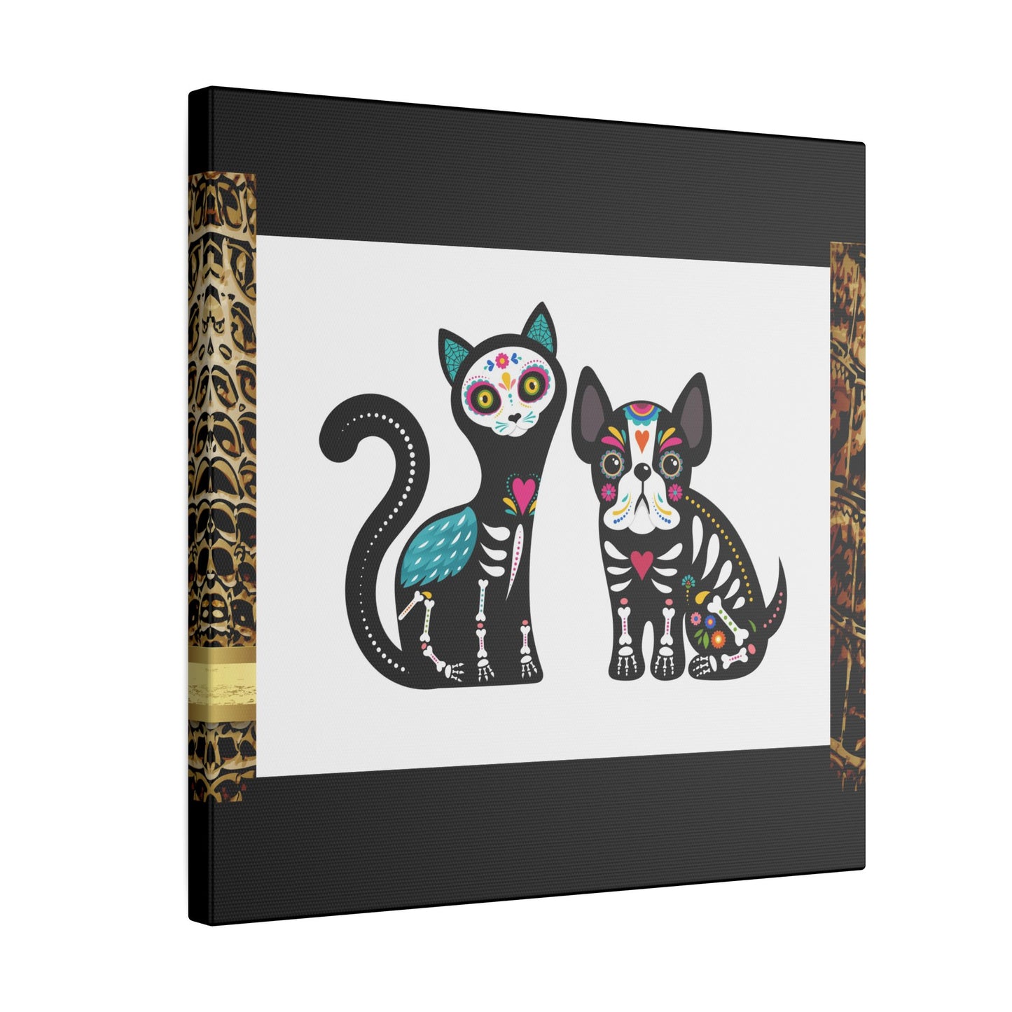 Day of the Dead Pet Canvas Art - Colorful Cat and Dog Wall Decor