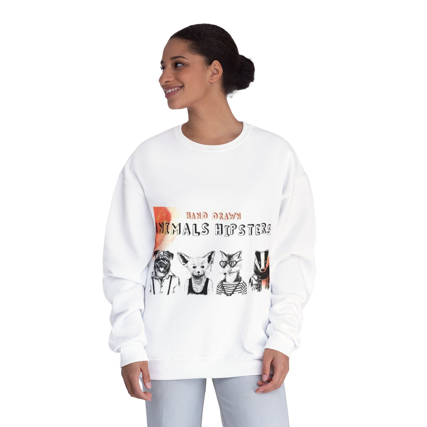 Hand Drawn Animals Hipsters Unisex Crewneck Sweatshirt