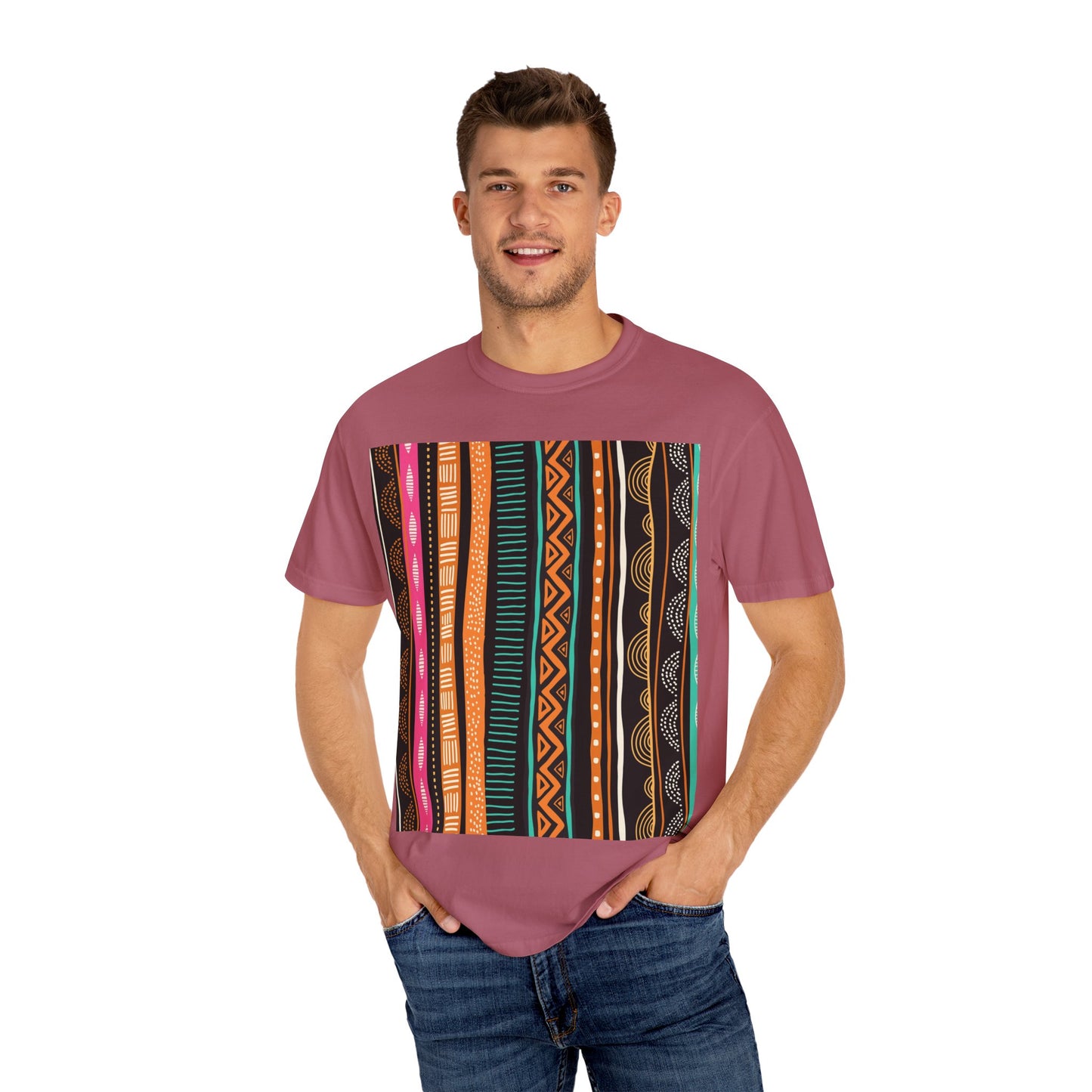 Vibrant Graphic Unisex T-Shirt - Colorful Tribal Stripes Design