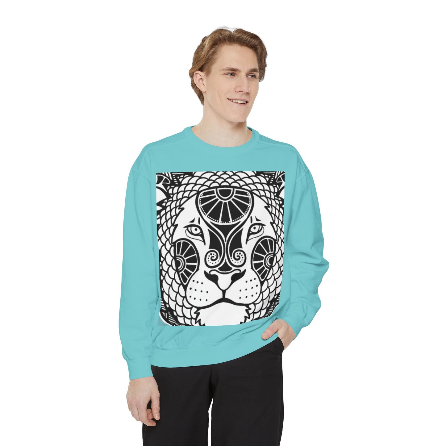 Bohemian Lion Unisex Garment-Dyed Sweatshirt - Cozy & Stylish Animal Graphic Tee for Nature Lovers