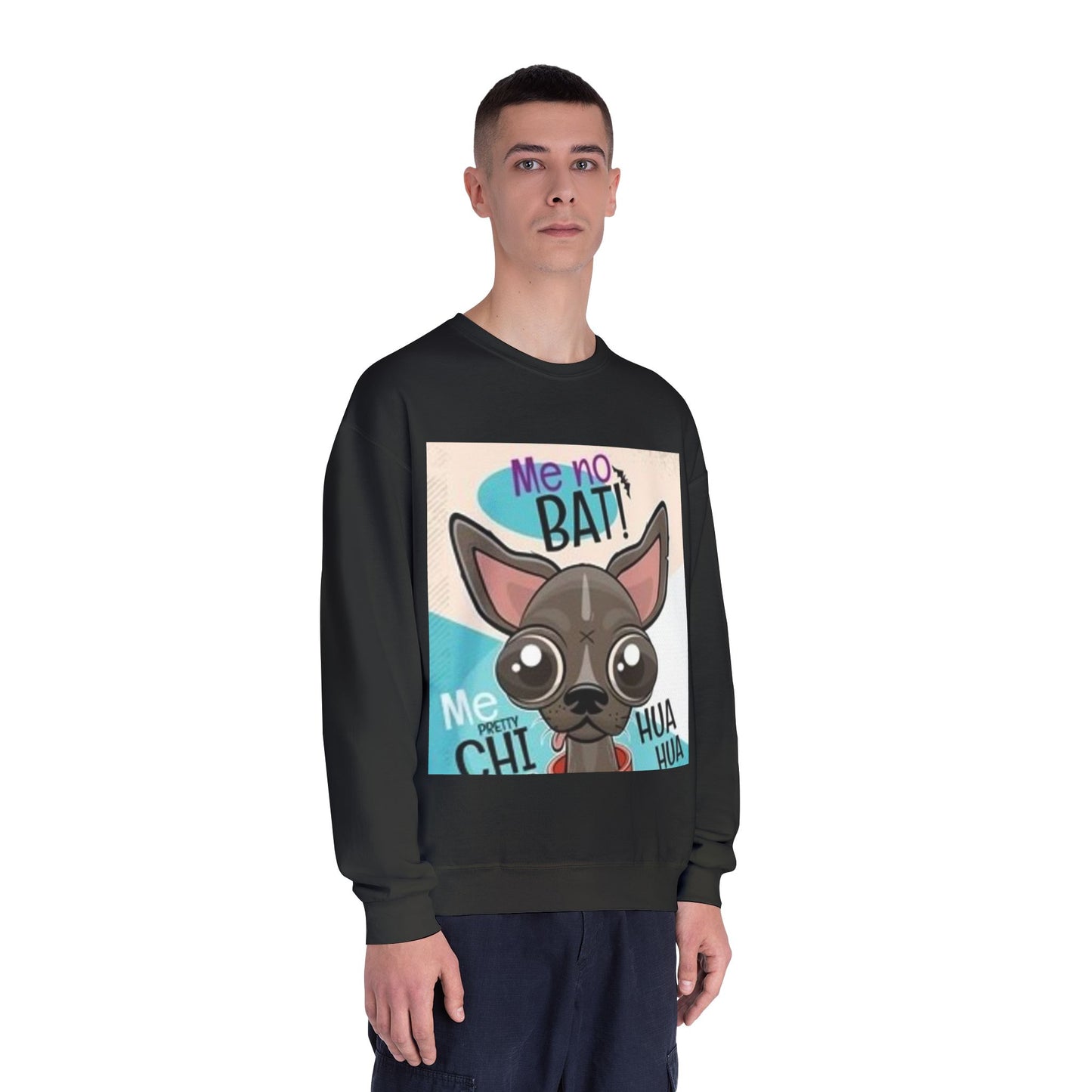 Funny Dog Lover Sweatshirt – "Me no BAT!" Unisex Crewneck