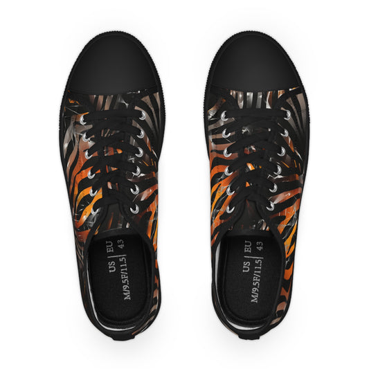 Stylish Men's Low Top Sneakers with Bold Orange and Black Design