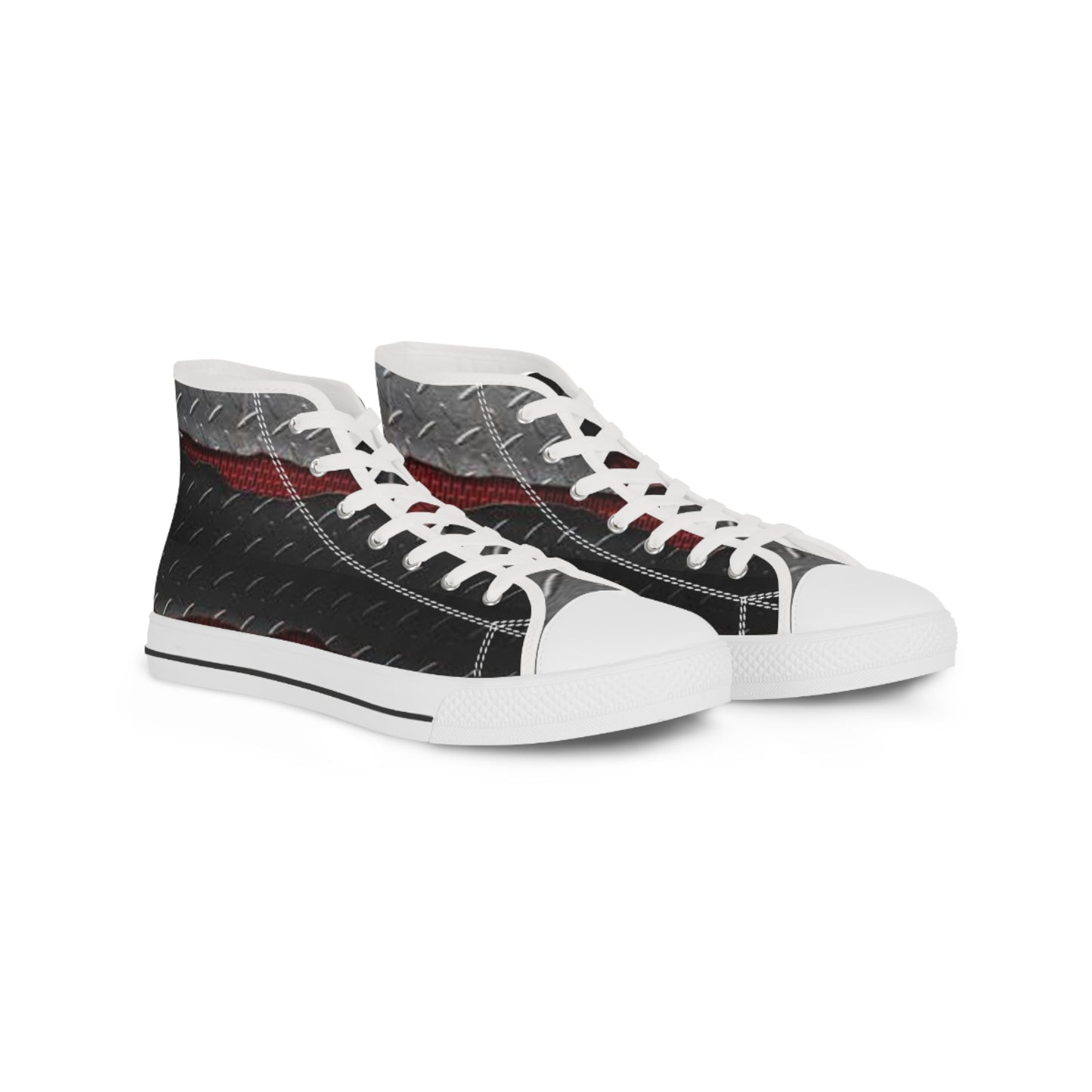 Men's High Top Sneakers - Metallic Diamond Plate Design