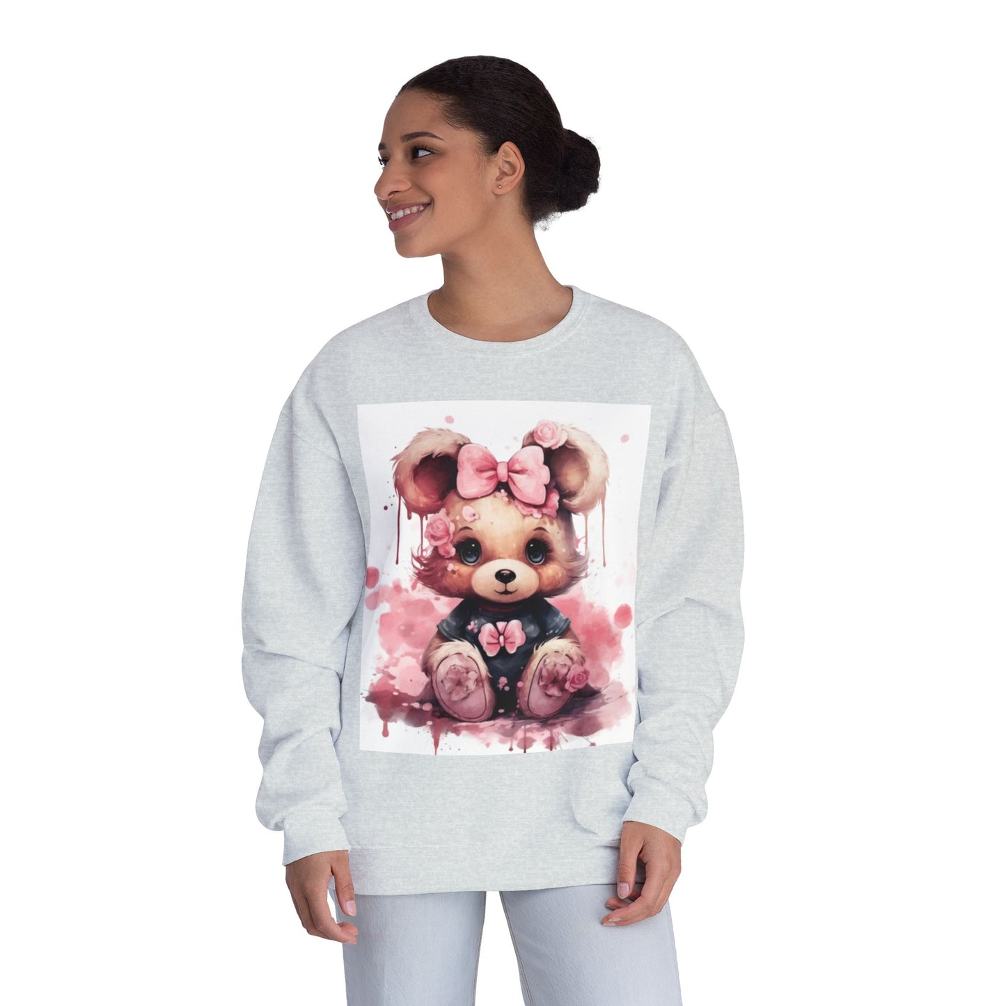 Cute Floral Bear Crewneck Sweatshirt - Cozy Unisex Apparel