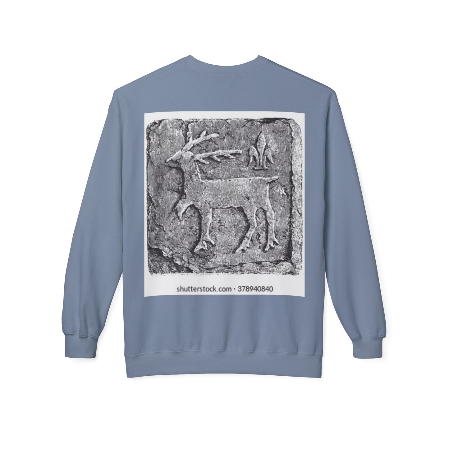 Vintage-Inspired Fleece Crewneck Sweatshirt with Ancient Deer Design